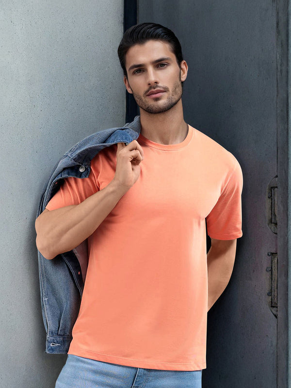 Garage India Co Orange Coloured Neck Lengan Pendek T-Shirt Biasa