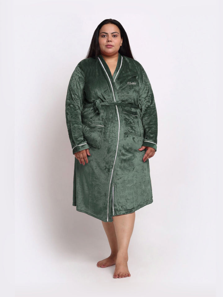 KLOTTHE Woollen Plus Size Bath Robe With Belt