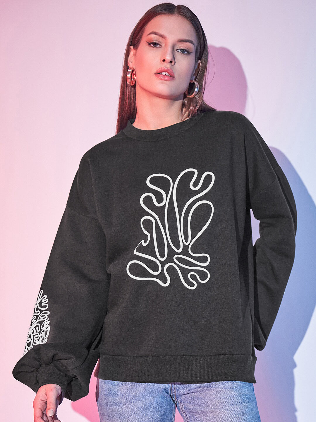 STREET 9 Graphic Printed Fleece Pullover