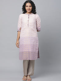 AURELIA Band Collar Woven Design Zari Kurta