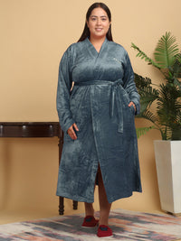 KLOTTHE Plus Size Turquoise Blue WoolLen Bath Robe With Belt
