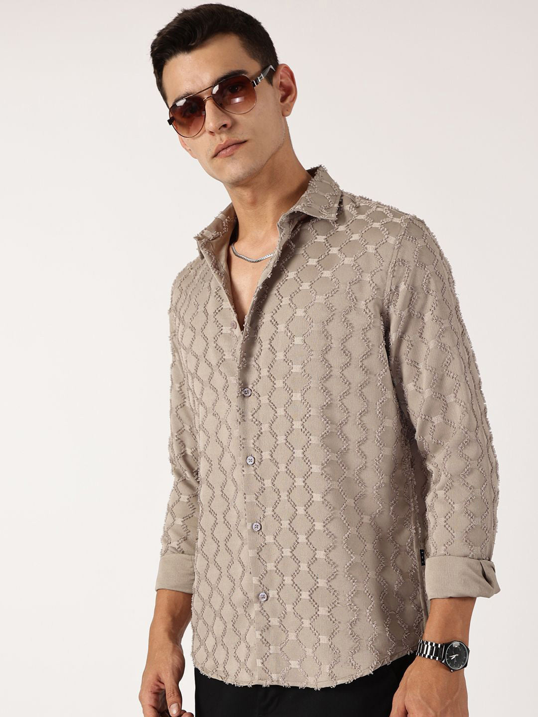 Thomas Scott Men Premium Spread Collar Textured Casual Shirt