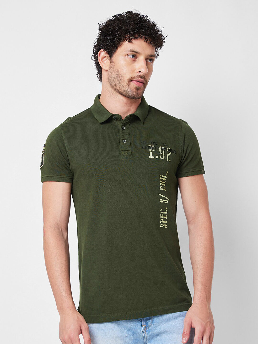 SPYKAR Typography Printed Polo Collar Short Sleeves Slim Fit Cotton T-shirt