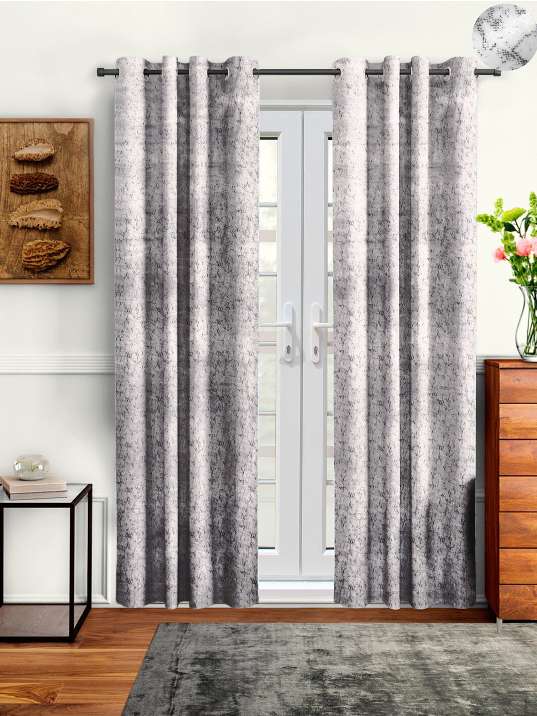 Cortina White & Grey Set of 2 Room Darkening Door Curtain