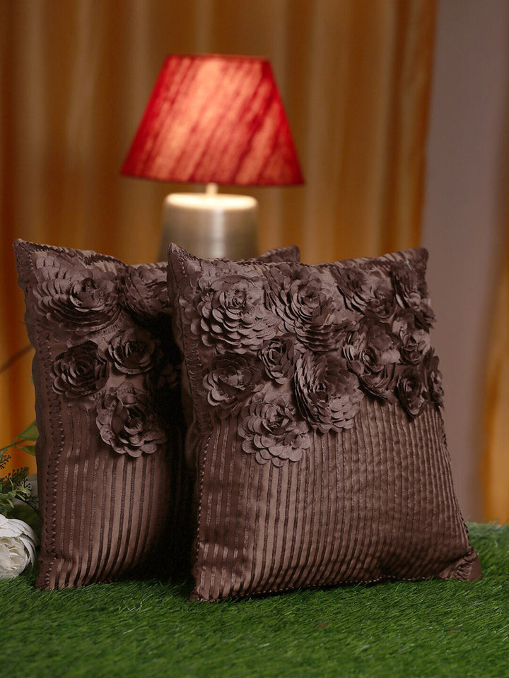 HOSTA HOMES Brown Set of 2 Embellished Square Cushion Covers