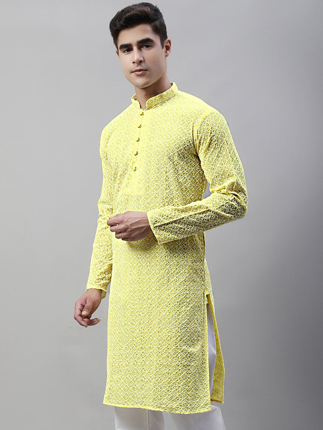 Jompers Embroidered Mandarin Collar Chikankari Kurta