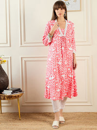 Indo Era Abstract Printed Pleated A-Line Kurta