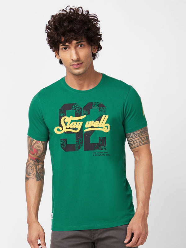 SPYKAR Varsity Printed Slim Fit Cotton Casual T-Shirt