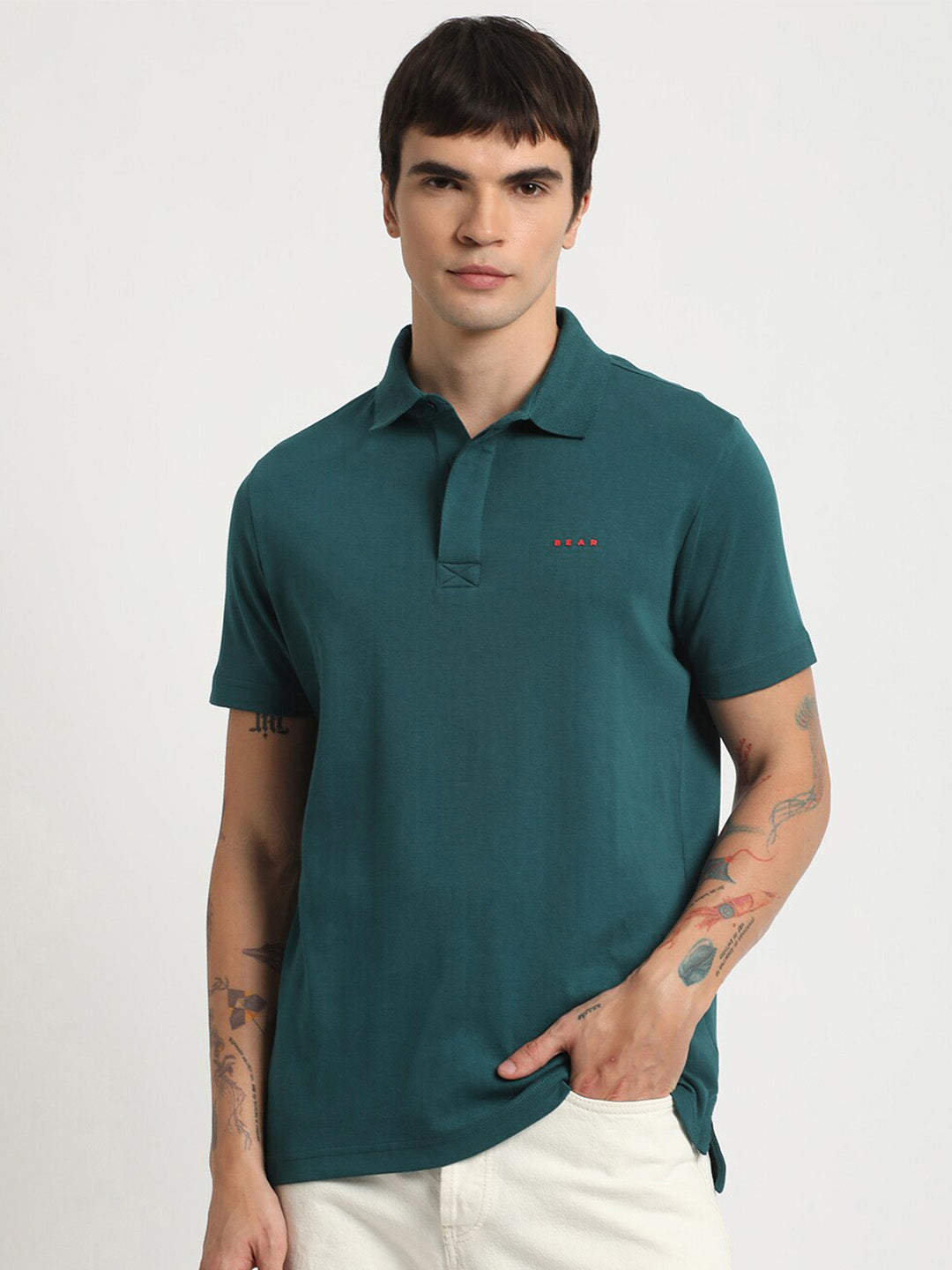 THE BEAR HOUSE Polo Collar Slim Fit Pure Cotton T-shirt