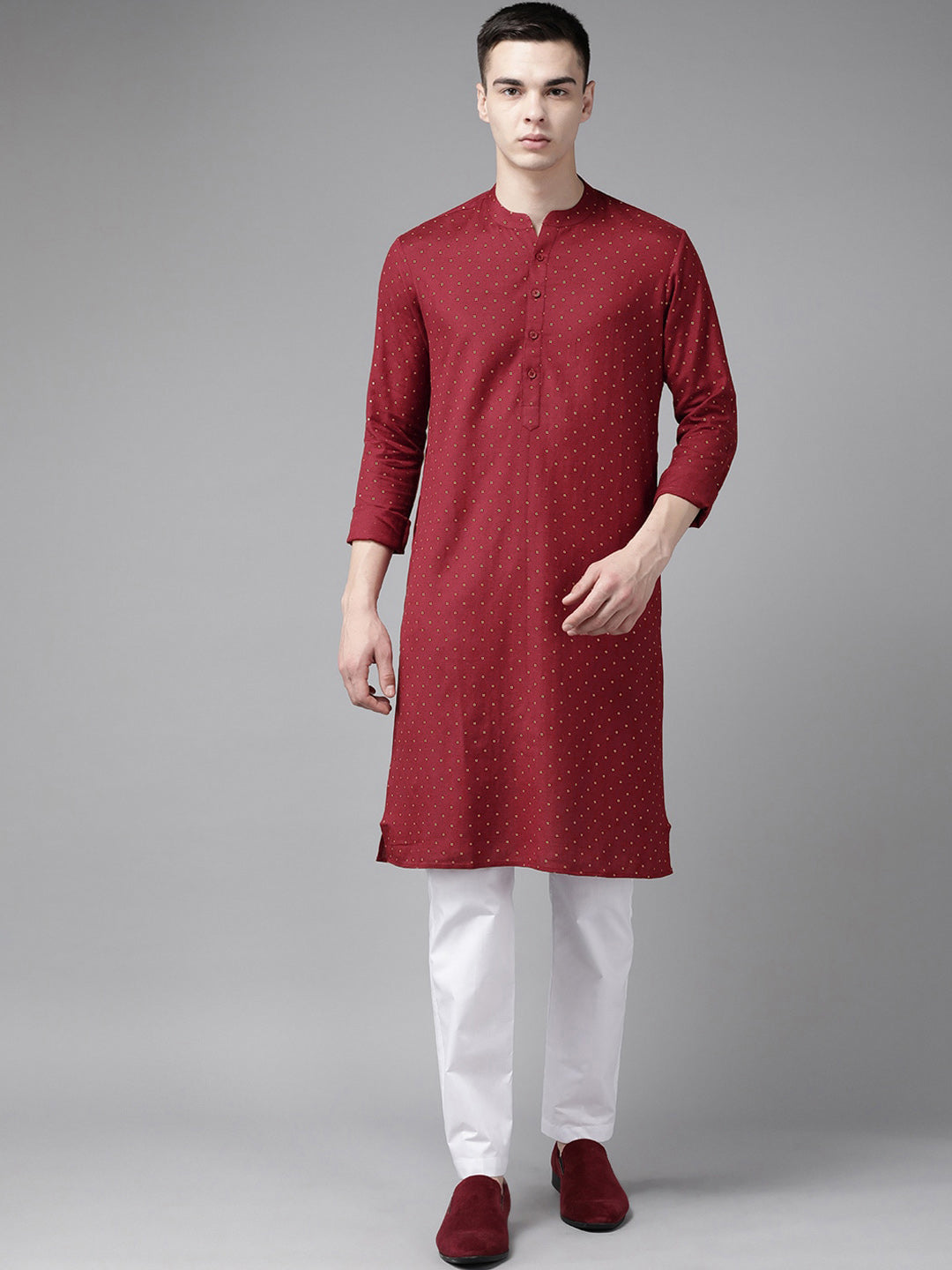 See Designs Bandhani Printed Band Collar Straight Kurta