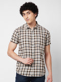 SPYKAR Spread Collar Short Sleeves Cotton Checked Casual Shirt