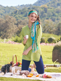 AURELIA Mandarin Collar Roll-Up Sleeves Pure Cotton Kurti