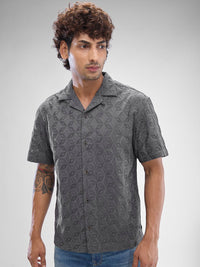 SPYKAR Men Cuban Collar Self Design Pure Cotton Casual Shirt