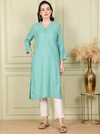 W Women Geometric Printed Flared Sleeves Sequinned Kurta