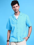 The Indian Garage Co Men Cuban Collar Relaxed Fit Pure Cotton Resortwear Shirt