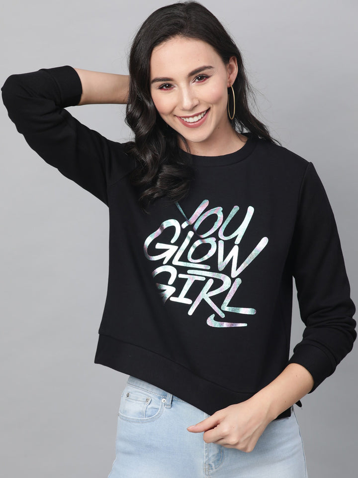 STREET 9 Women Black & White Printed Sweatshirt