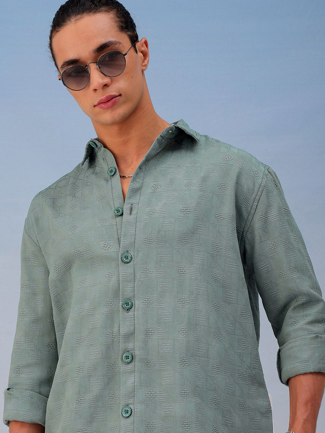The Indian Garage Co Men Relaxed Fit Dobby Textured Resortwear Shirt