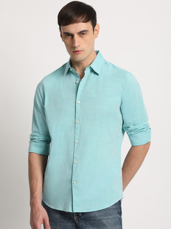THE BEAR HOUSE Slim Fit Spread Collar Pure Cotton Casual Shirt