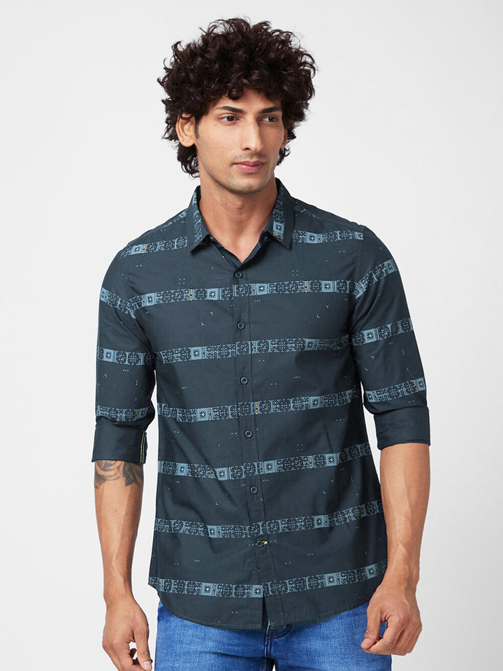 SPYKAR Men Slim Fit Horizontal Striped Cotton Pure Cotton Casual Shirt