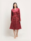 KLOTTHE Red Woolen Long Sleeves Bath Robe With Belt