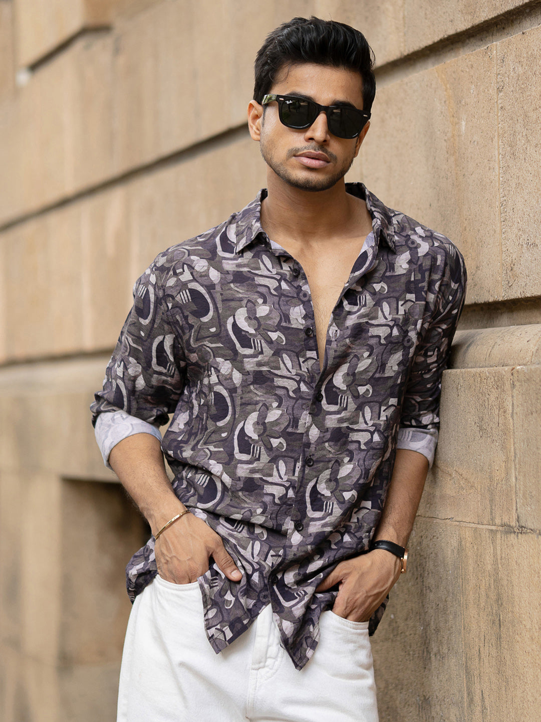 Powerlook Men Spread Collar Abstract Printed Cotton Casual Shirt