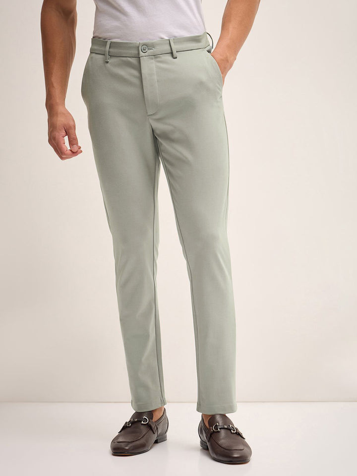 THE BEAR HOUSE Men Slim Fit Mid-Rise Flat-Front Trousers