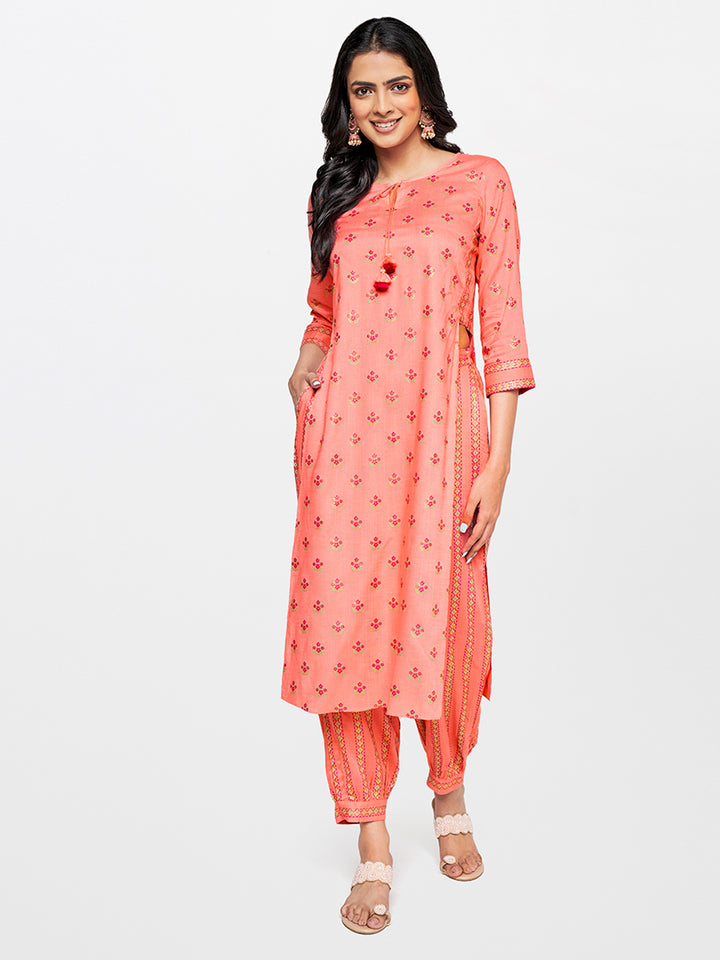 Global Desi Floral Printed Kurta with Dhoti Pant Set