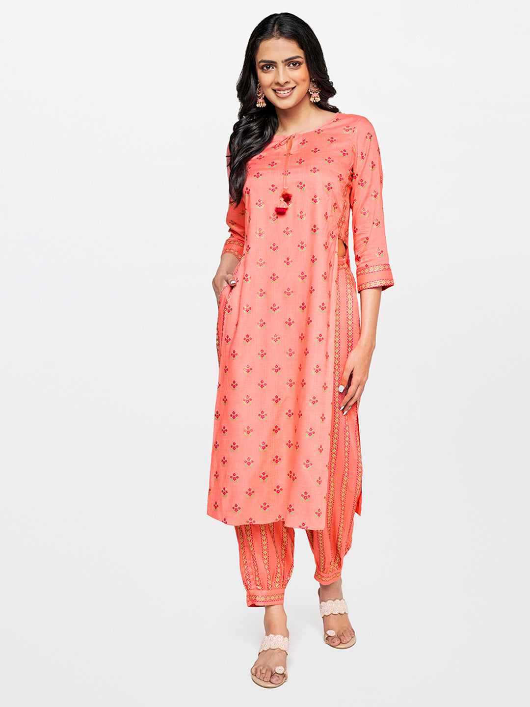 Global Desi Floral Printed Kurta with Dhoti Pant Set