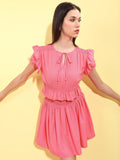 Tokyo Talkies Pink Puff Sleeve Fit & Flare Dress