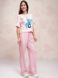 Tokyo Talkies Disney Women Stitch Printed Pure Cotton Boxy Fit T Shirt With Pant Co Ords