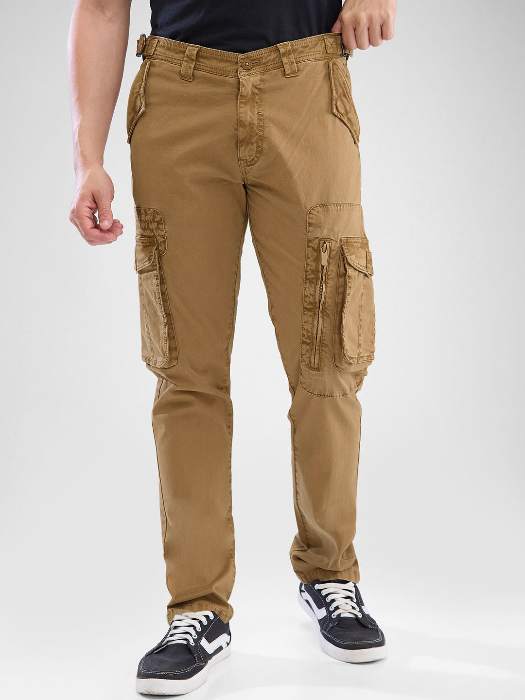 SPYKAR Regular Fit Solid Cargo Trousers