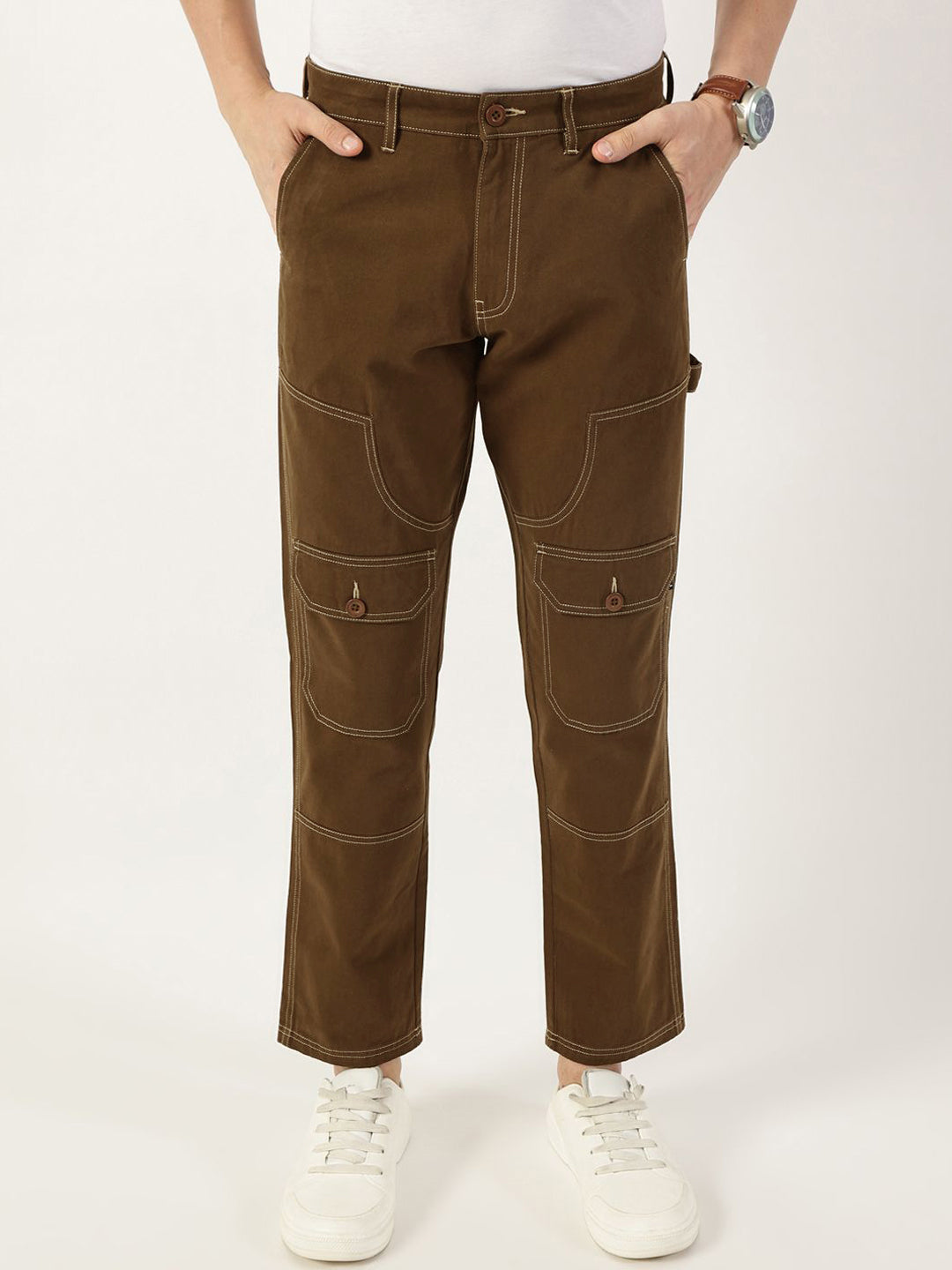 Thomas Scott Men Smart Regular Fit Easy Wash Mid-Rise Cotton Trousers