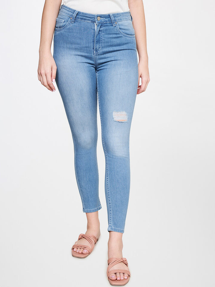 AND Women Skinny Fit Light Fade Low Distressed Jeans