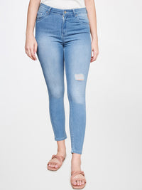 AND Women Skinny Fit Light Fade Low Distressed Jeans
