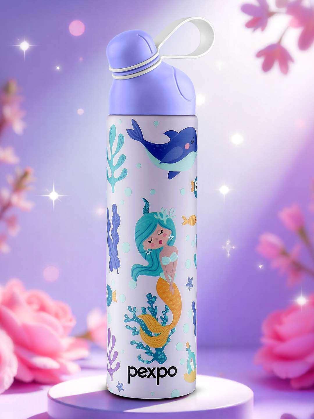 Pexpo Purple Printed Stainless Steel Double Wall Vacuum Water Bottle 470ml