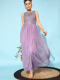 STREET 9 Women Elegant Lavender Solid Maxi Dress