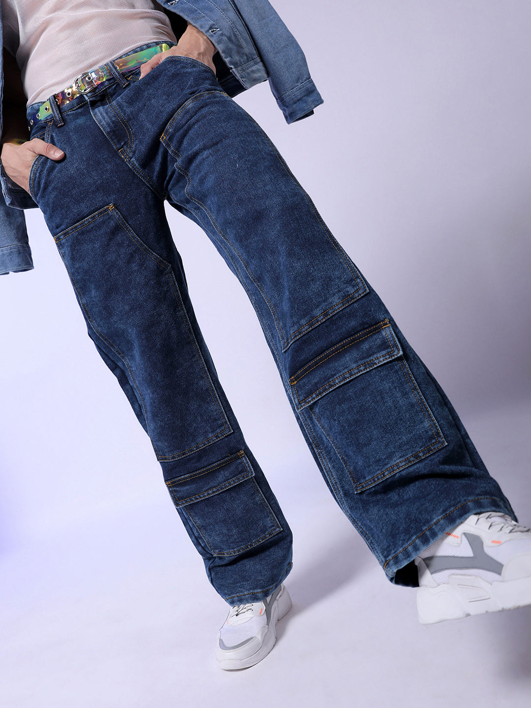 The Indian Garage Co Men Baggy Fit Light Fade Cargo Jeans