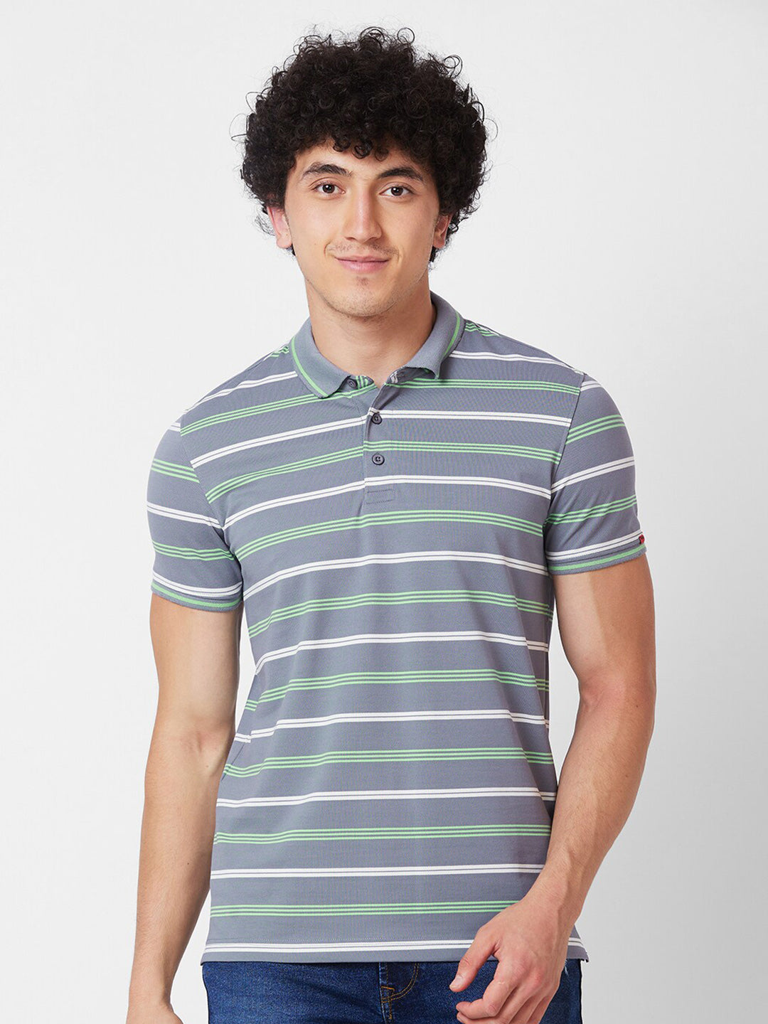 SPYKAR Striped Polo Collar Cotton Slim Fit T-shirt