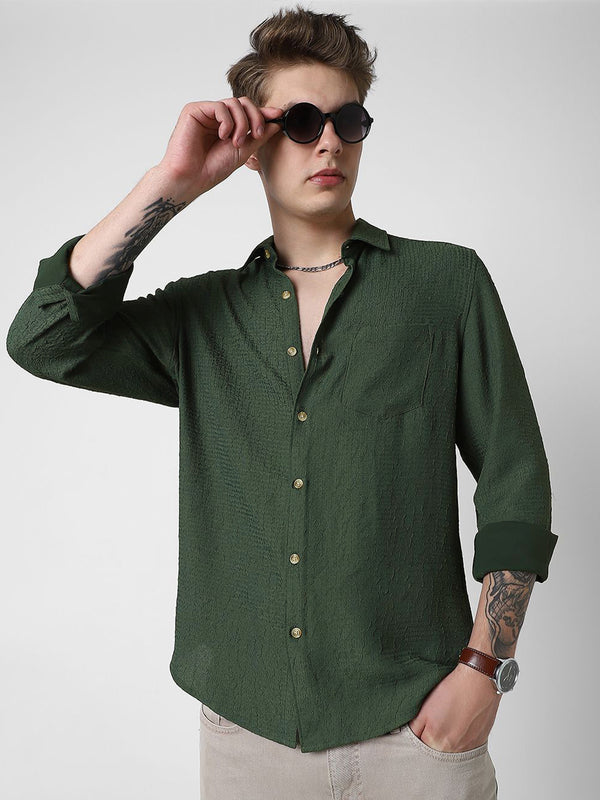 VASTRADO Men Classic Spread Collar Textured Slim Fit Casual Shirt