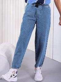 The Indian Garage Co Men Baggy Fit Cotton Elasticated Waist Jeans