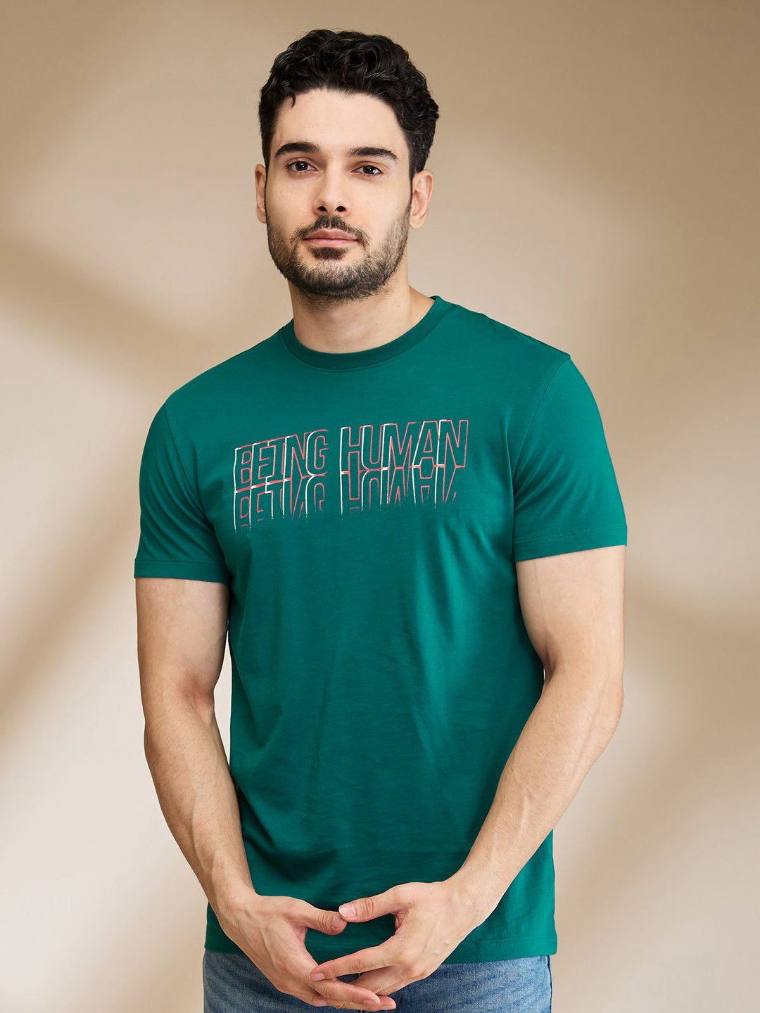 Being Human Men Typography Printed Applique T-shirt