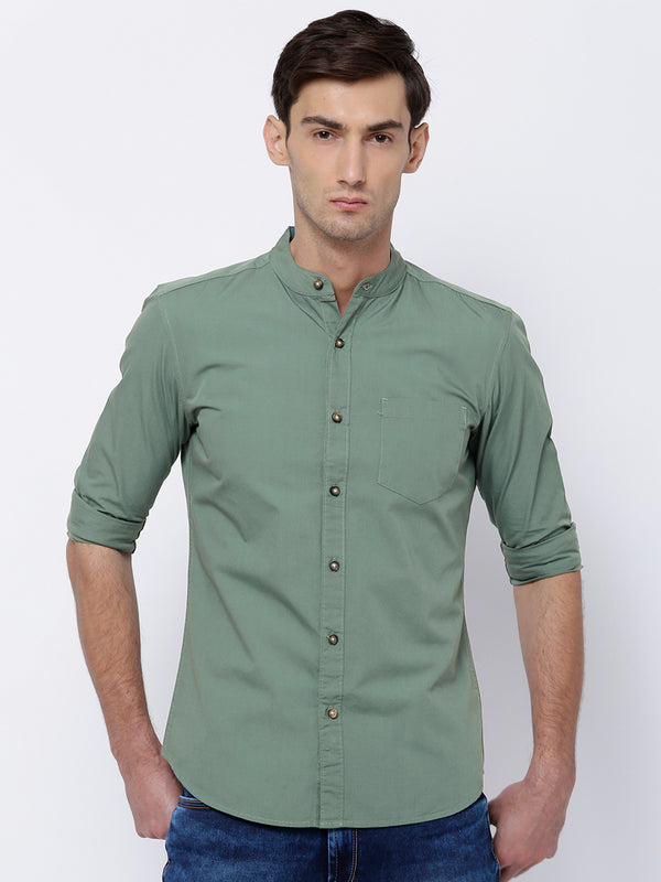HIGHLANDER Men Green Slim Fit Casual Shirt