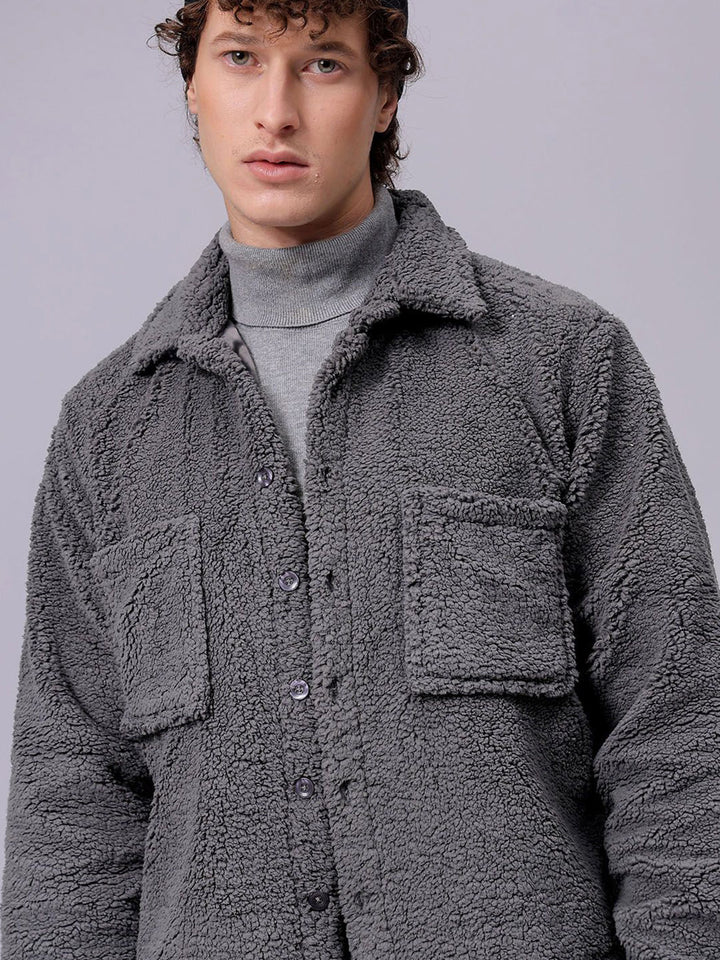 The Indian Garage Co Men Fleece Regular Fit Casual Winter Overshirt
