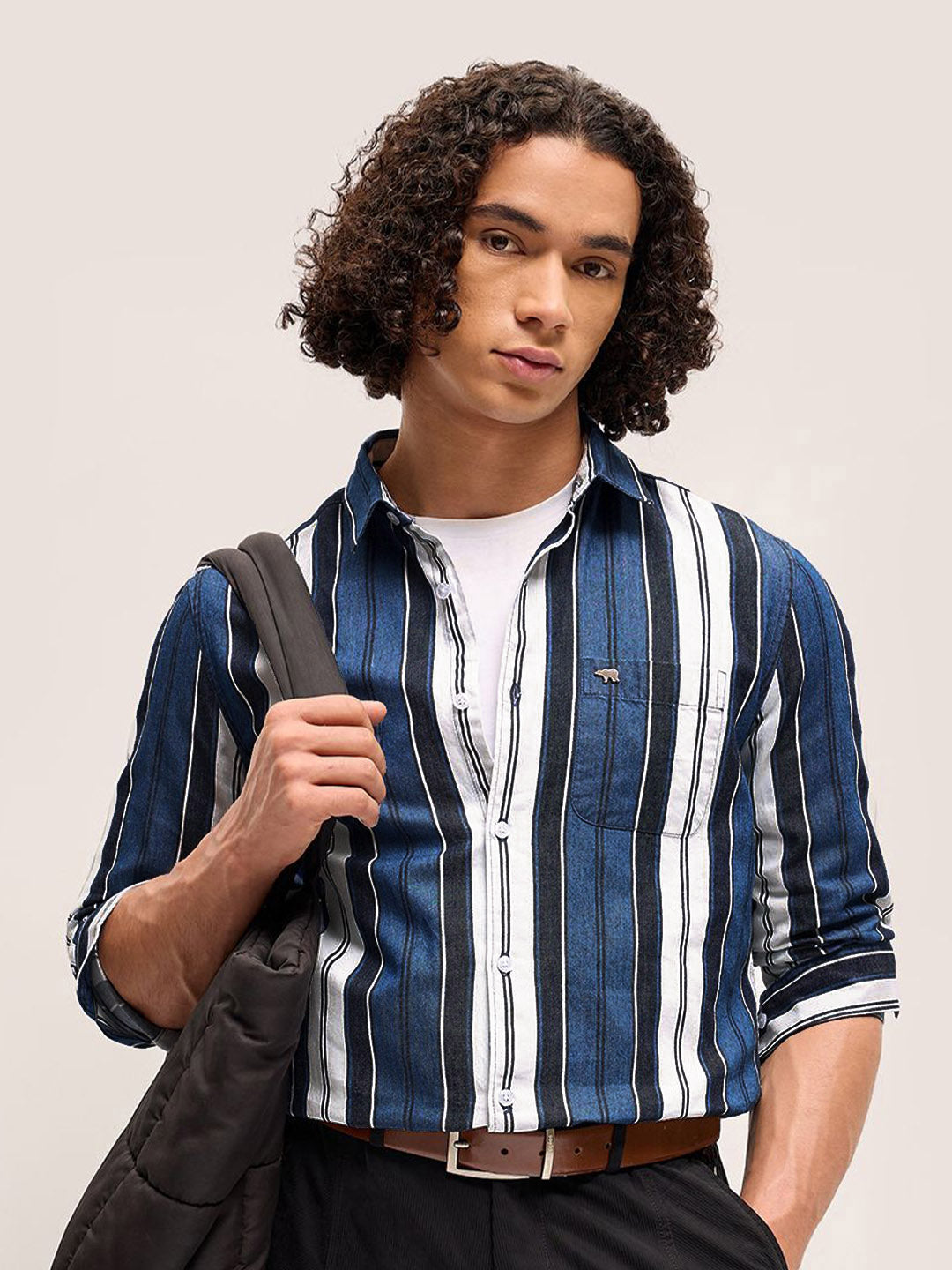 THE BEAR HOUSE Men Striped Slim Fit Pure Cotton Casual Shirt
