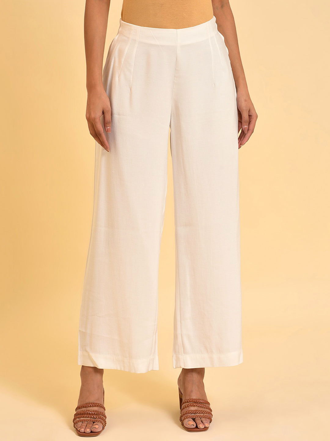 W Women White Mid-Rise Parallel Trousers