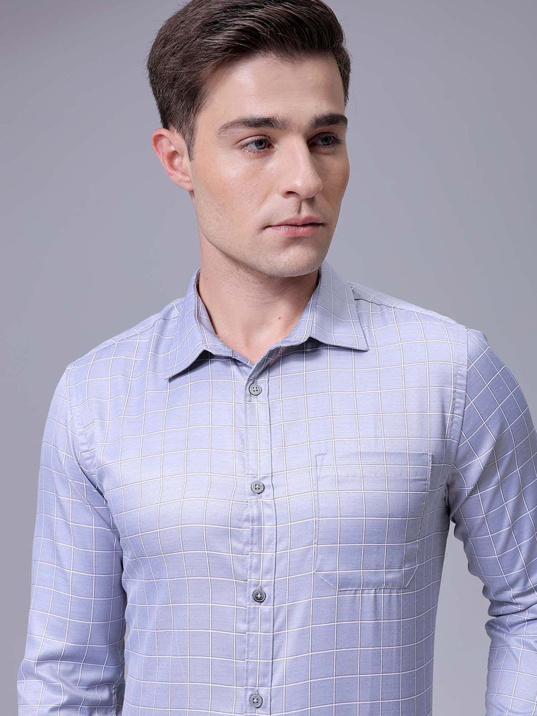 The Indian Garage Co. X Luxe Men Slim Fit Cutaway Collar Grid Tattersall Checked Formal Shirt