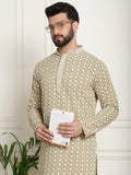 SOJANYA Ethnic Motifs Embroidered Mandarin Collar Sequined Pure Cotton Straight Kurta