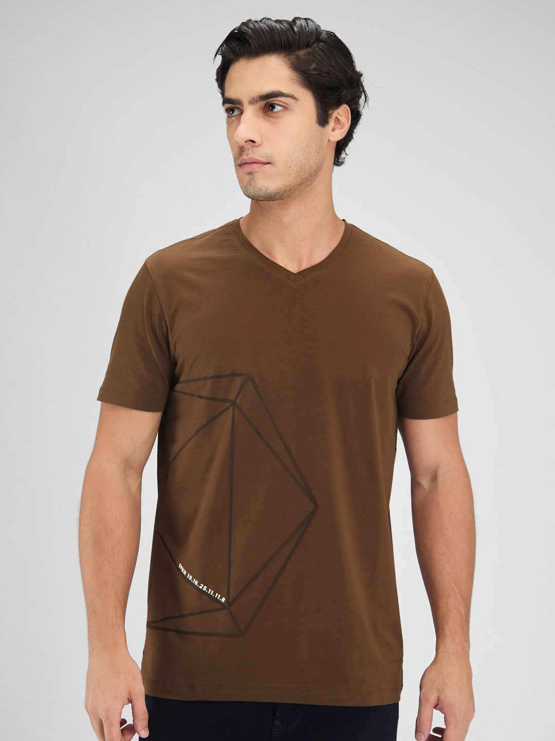 SPYKAR Men V-Neck Raw Edge Slim Fit T-shirt