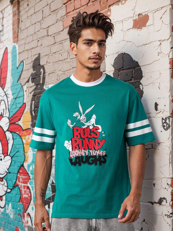 The Indian Garage Co Men Bugs Bunny Graphic Printed Pure Cotton Relaxed Fit T-shirt
