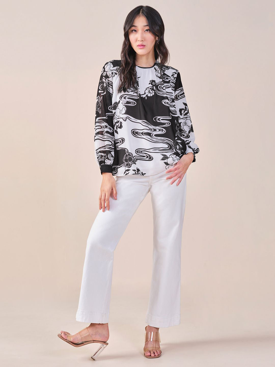 AND Women Abstract Print High Neck Sleeveless Top